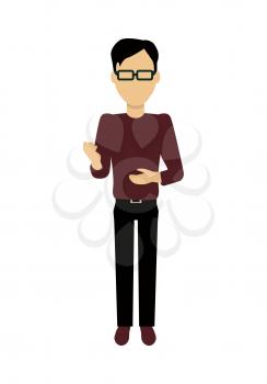 Male character without face in brown sweater vector. Flat design. Man template personage illustration for concepts with humans, mobile app pictogram, logos, infographic. Isolated on white background .