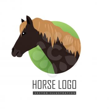 Black horse with red mane vector logo. Flat design. Domestic animal. Country inhabitants. For farming, animal husbandry, horse sport illustrating. Agricultural species. Isolated on white