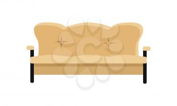 Sofa vector in flat style design. Classic, comfortable leather couch illustration for apartment interior design concepts, furniture shops advertising, app icons. Isolated on white background