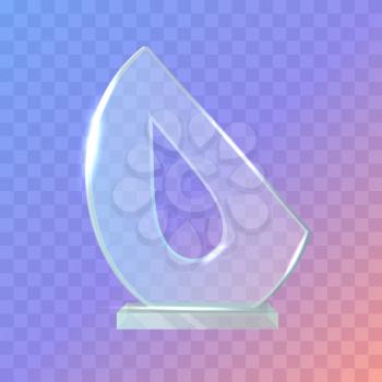 My best trophy. Semi-oval award with cutted long drop inside. Shine. Glossy. Beautiful contemporary glass prize on glass plate basement. Flat design. Vector illustration