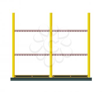 Industrial heavy metal rack vector illustration. Flat design. Warehouse equipment and tools. For delivery, equipment trading companies and services advertising. Isolated on white background.