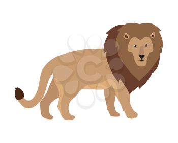 Lion king illustration. Funny lion standing isolated on white background. Animal adorable predator lion vector character. Lion icon. Cute lion cartoon. Wildlife character