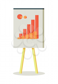 Whiteboard with infographics. Board at a presentation with diagram. On whiteboard show financial and analytical information. Isolated object in flat design on white background.