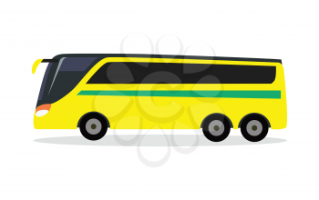 Big yellow bus for transporting football team. Transport. Bus icon. Bus isolated. Football matches. Football players transportation. Bus for traveling. Great amount of passengers. Side of bus. Vector