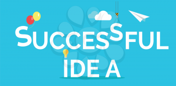 Successful idea web banner. Light bulb, crane hook, clouds, paper plane isolated flat vectors.  Business process. Teamwork and brainstorming concept. For creative company landing page  