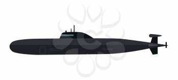 Military submarine vector illustration isolated on white background. Army forces and navy underwater warship. Deep dive mechanism. For military concepts, infographics, app icons, web design