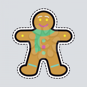 Gingerbread man decorated colored icing. Holiday cookie in shape of man. Qualitative vector illustration for new year s day, christmas, winter holiday, cooking, new year s eve, food, silvester