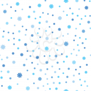 Snowflakes seamless pattern. Falling different size snowflakes on white. Winter holidays season. Wrapping paper, greeting cards, invitations, web pages design. Fabric textile, print material. Vector