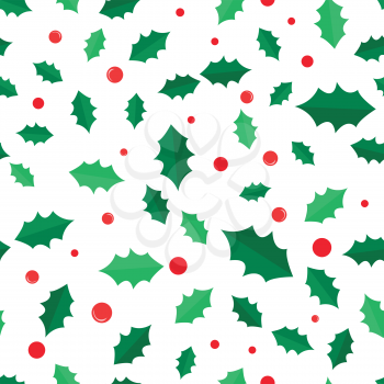 Mistletoe Christmas tree with red balls seamless pattern. Green branches. Simple cartoon style. Part of evergreen tree. Wallpaper design endless texture. New Year. Flat design. Vector illustration