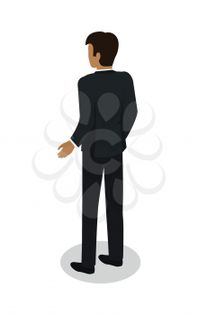 Businessman icon. Man character in business suit standing turned back isometric projection vector illustration isolated on white background. For apps, infographics, game environment, web design