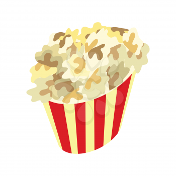 Popcorn box vector icon. Popcorn in flat style design. Traditional salty, sweet snack. Popcorn street food illustration. Red box popcorn opened. Popcorn logo, cinema, box, popcorn pack. Vector
