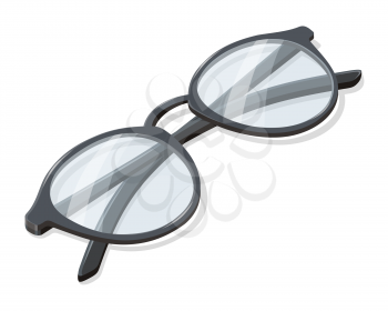Folded glasses vector icon in isometric projection. Classic round eyeglasses illustration. Fashion, medical, style accessory. Optical instrument for good eyesight. Isolated on white background