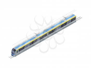 Speed train isometric projection icon. Modern locomotive with wagon leaving tunnel vector illustration isolated on white background. For game environment, transport infographics, logo, web design