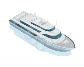 Yacht isometric projection icon. Personal luxury boat vector illustration isolated on white background. Speed vessel for travel and rest. For game environment, transport infographics, logo, web design