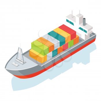 Cargo ship or container isolated on white. Multi-purpose vessel. Chemical or product tanker. Custom high speed picker boat. Carries cargo, goods, and materials from one port to another. Vector