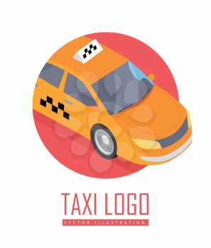 Taxi car isometric projection icon. Orange city cab vector illustration isolated on white background. For game environment, transport infographics, logo, web design
