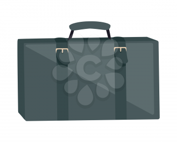 Gray suitcase isolated on white. Summer vacation, travel, journey, trip concept. Luggage bag with trolley. Business travel concept. Portfolio, bag and briefcase, travel case. Vector in flat style.