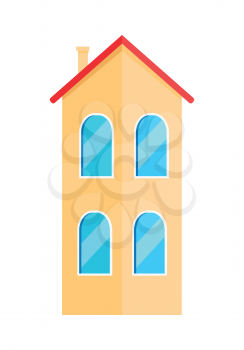 Two floor orange house. Flat design two-storey modern house. Colorful cottage house. House with two floors. Isolated object on white background. Vector illustration.