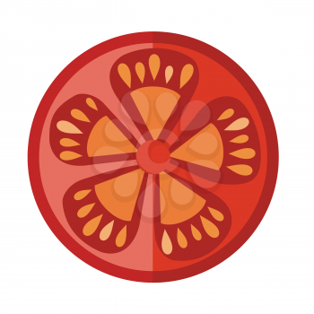 Round tomato slice isolated. Editable element for your design. Grocery store assortment, healthy nutrition. For icons, ad, infographics. Vegetables ingredient for dishes. Vector in flat style.
