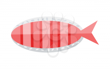Salmon fish isolated on white. Organic natural food. Consumption of high quality nourishment food. Flat style design. Fresh seafood concept. Fish with red meat sliced on pieces. Vector illustration