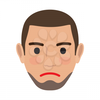 Indifferent man avatar user pic. Vector illustration of front view of apathetic person. Male head with unconcerned facial expression. Adult profile icon with uncaring face, character without any mood