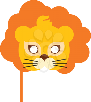 Lion animal carnival mask vector illustration in flat style. Orange king of beast with luxury hair. Funny childish masquerade mask isolated. New Year masque for festivals, holiday dress code for kids