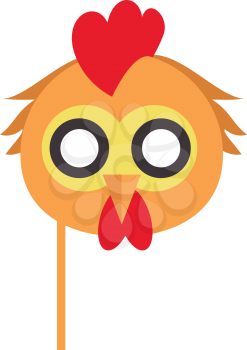 Cock bird carnival mask vector illustration in flat style. Rooster chicken hen fowl. Funny childish masquerade mask isolated on white. New Year masque for festivals, holiday dress code for kids