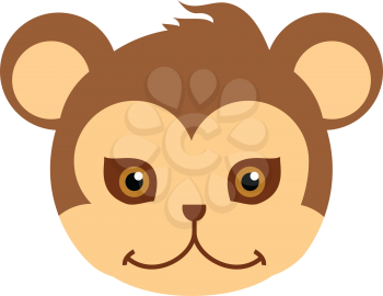 Monkey animal carnival mask vector illustration in flat style. Brown primate ape babbon. Funny childish masquerade mask isolated on white. New Year masque for festivals, holiday dress code for kids