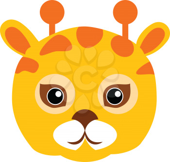 Giraffe animal carnival mask vector in flat style. Tallest ruminant in orange and brown colors. Funny childish masquerade mask isolated. New Year masque for festivals, holiday dress code for kids