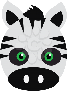 Zebra animal carnival mask vector illustration in flat. Striped black and white mammal. Funny childish masquerade mask isolated on white. New Year masque for festivals, holiday dress code for kids