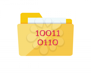 Folder icon isolated on white. Yellow web folder sign with IT data. Interface of button for data storage. Multimedia archive. Information saver. Folder for web documents. Vector in flat style design