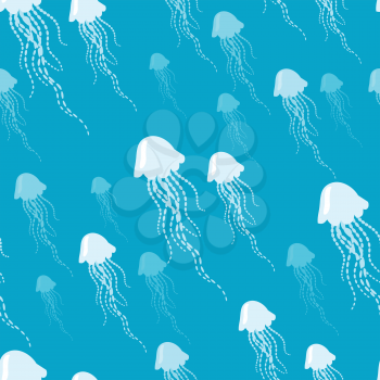 Jellyfish cartoon seamless pattern. Jellyfishes swimming in ocean flat vector illustration. Tropical aquatic fauna For wrapping-paper, cards, prints on fabric, kid s books illustrating