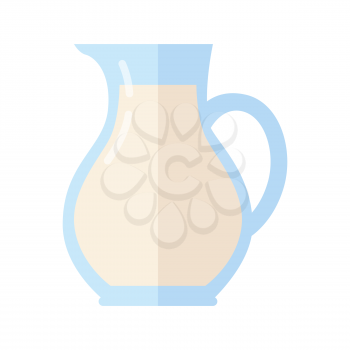 Glass jug with milk. Milk container. Farm food. Milk icon. Retail store element. Simple drawing in flat style. Isolated vector illustration on white background.
