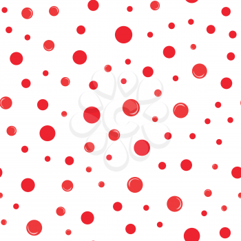 Red balls vector seamless pattern. Flat style illustration. Red spots of different size isolated on white background. For wrapping paper, greeting card, invitation, printing materials design