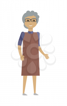 Old european woman isolated on white. Caucasian beautiful older lady. Attractive grandmother in casual clothes. Part of series of people of the world. Vector illustration in flat style
