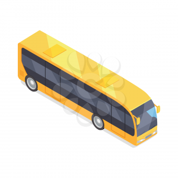 City bus isometric projection icon. Yellow autobus vector illustration isolated on white background. Public transport. For game environment, traffic infographics, logo, web design