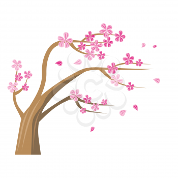 Sakura Tree with pink flowers. Vector tree icon. Tree forest, leaf tree isolated, tree branch nature, plant eco branch tree, organic natural wood illustration. Sakura icon. Cherry tree icon.