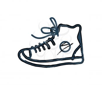 Shoes sneakers monochrome icon in line art style. Closeup of footwear for sport trainings outline sketch. Moccasins for jogging vector illustration