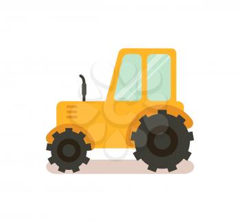 Yellow tractor four-wheeled special machinery vector poster. Visual informative illustration isolated on white for agricultural website or magazine