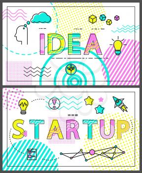 Idea and start up collection, human thinking on profitable solutions of problem, giving new option to business to evolve and grow vector illustration