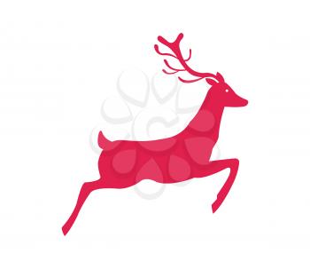 Deer icon symbol of New Year holidays vector illustration isolated on white. Red reindeer profile, running animal with luxury horns side view
