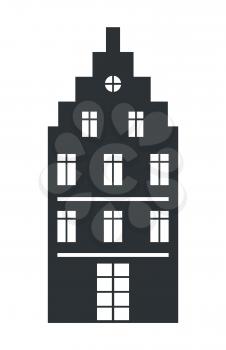 Multi storey house black silhouette isolated on white background. Graphic design of modern home in sketch concept with windows for web print design