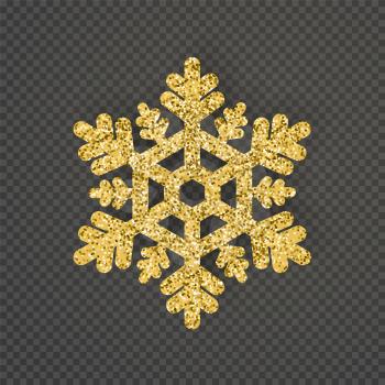 Luxury snowflake created from ornamental patterns with glittering elements vector illustration isolated on transparent background, New Year symbol