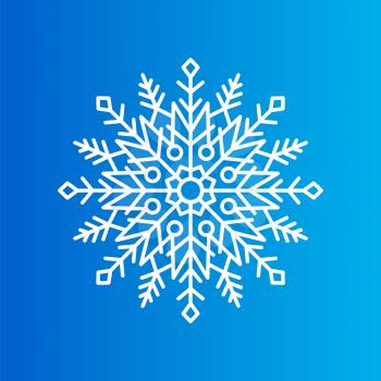 Snowflake created from ornamental patterns with geometric elements vector illustration isolated on blue background, New Year symbol flat style design