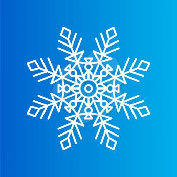 Snowflake created from ornamental patterns with geometric elements vector illustration isolated on blue background, New Year symbol flat style design
