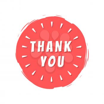 Thank you inscription on red painted spot with brush strokes vector illustration isolated on white background, words of gratitude label design