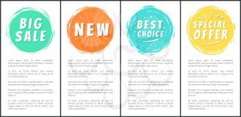 Big sale new special offer best choice set of round labels with brush strokes on posters with text vector illustration banners on white background