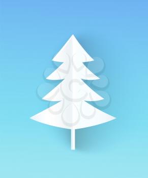 Christmas tree made of paper vector illustration isolated on blue background. Origami fir plant white color spruce decorative element for your design