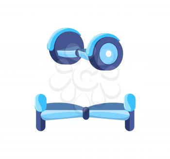 Hoverboard scooter for teenagers isolated icons set vector. Self-balancing electric transport with wheels, gyroscooter,r modern balance skating board