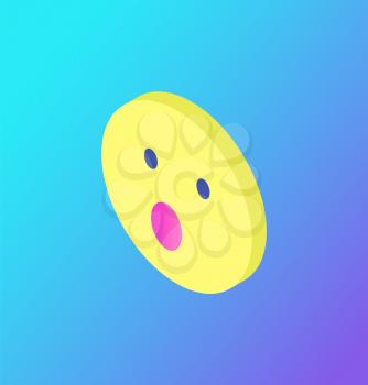 Surprised face emoji isolated icon isometric 3d vector. Emoticon used while chatting via social networks. Circular object with expression and emotions